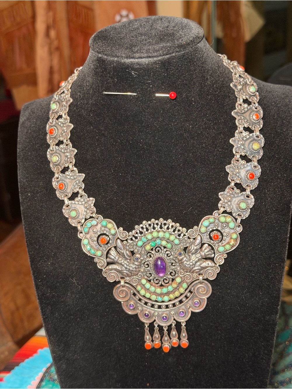 Stunning Vintage Mexican Sterling Silver Statement Necklace